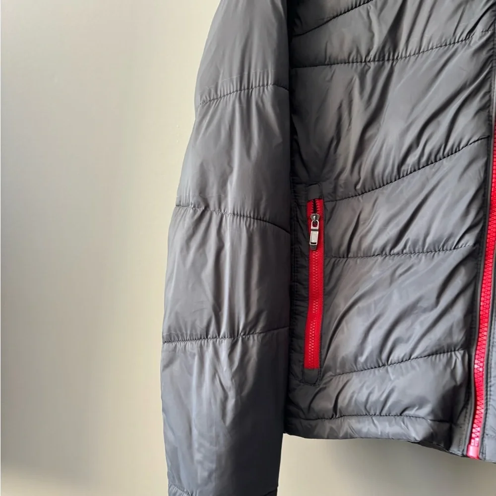 Spyder Men Charcoal and Crimson Puffer Jacket